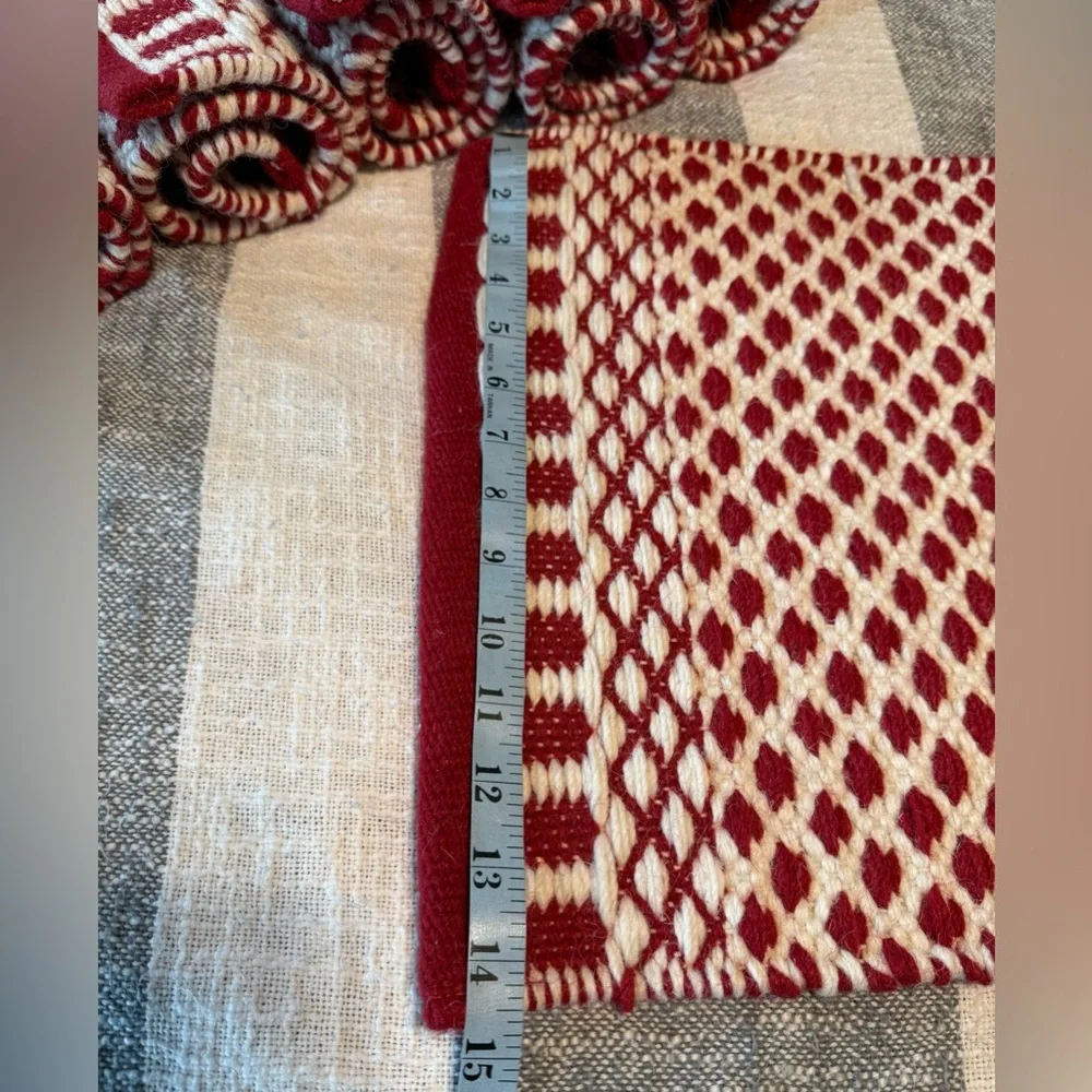 Set of 6 Crate&Barrel Red and White Wool Braided Placemats-Nordic Sweater